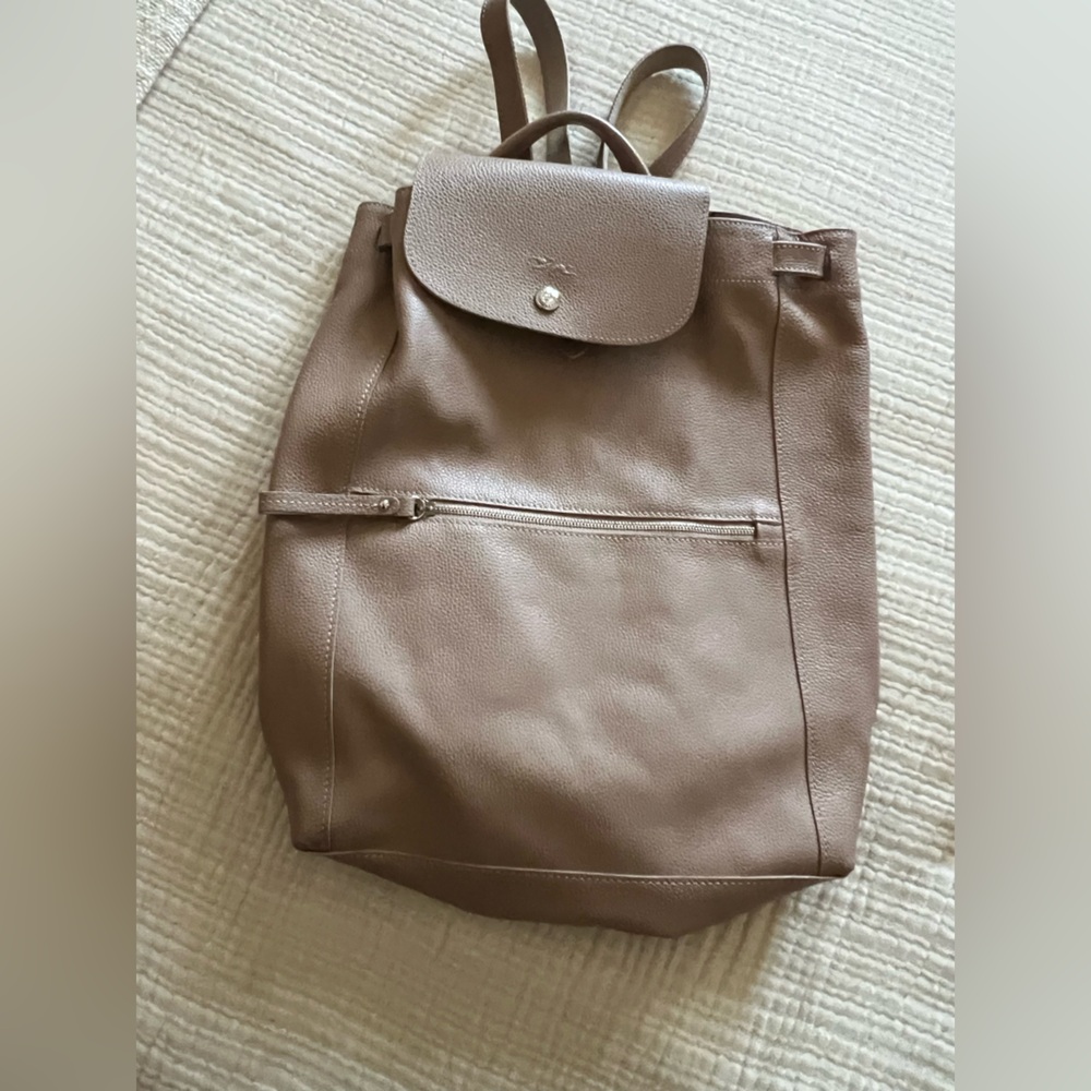 Longchamp Textured Tan Leather Backpack